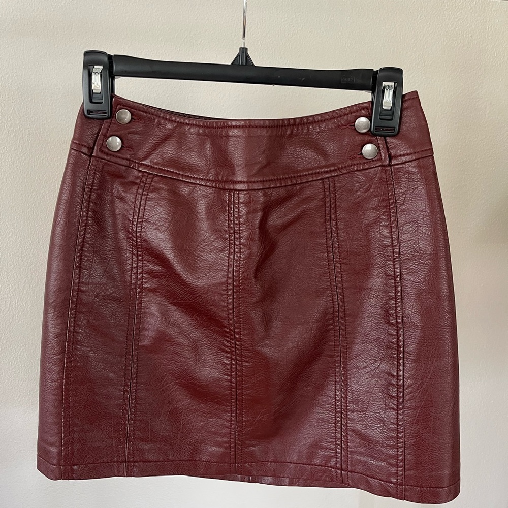 Free People Faux Leather Skirt Burgundy